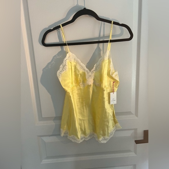 Gold Hawk Sunshine Yellow Washable Silk Lace Camisole NWT Size L - Picture 2 of 5